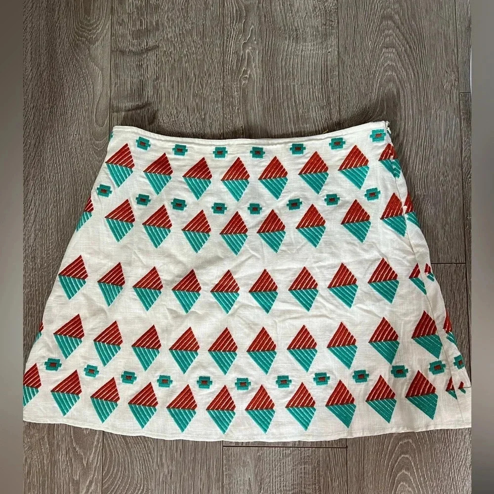 Boho embroideried linen blend mini skirt - THML - Size M